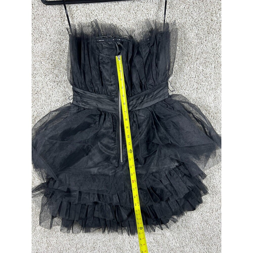 Forever 21 Tulle Mini Dress Black Strapless Tiered Ruffle Prom Whimsy Goth Small - Picture 6 of 9